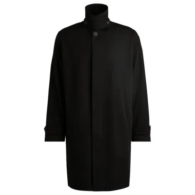 Hugo Boss Regular-fit Coat In Water-repellent Fabric In Black