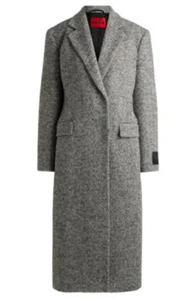 Hugo Boss Regular-fit Coat With Herringbone Structure In Patterned