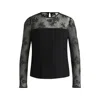 Hugo Boss Regular-fit Collarless Blouse With Lace Trim In Black