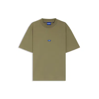 Hugo Boss Regular-fit Cotton-jersey T-shirt With Blue Logo Patch In Green