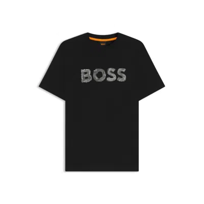 Hugo Boss Regular-fit Cotton T-shirt With Logo Artwork In Black
