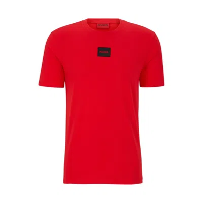 HUGO BOSS REGULAR-FIT COTTON T-SHIRT WITH RED LOGO LABEL