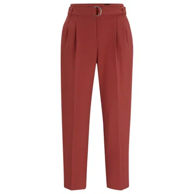 Hugo Boss Regular-fit Cropped Trousers In Crease-resistant Crepe In Dark Red