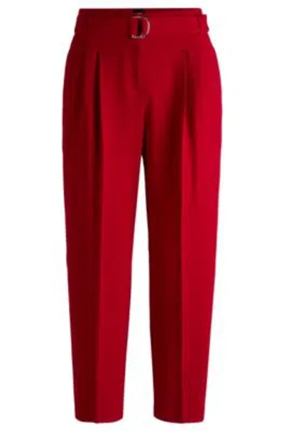Hugo Boss Regular-fit Cropped Trousers In Crease-resistant Crepe In Red