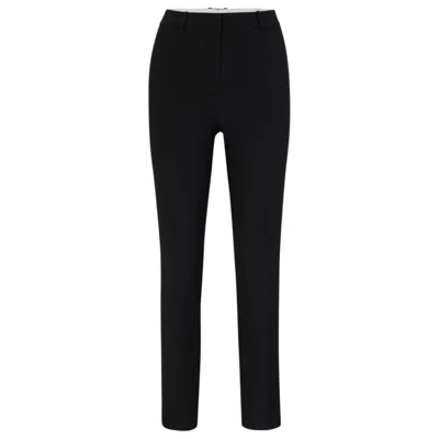 Hugo Boss Cropped Regular-fit Trousers In Wool In Black