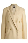 Hugo Boss Regular-fit Double-breasted Blazer In Faux Leather In Light Beige