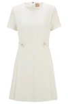 Hugo Boss Regular-fit Dress In Stretch Fabric With Hardware Buttons In White