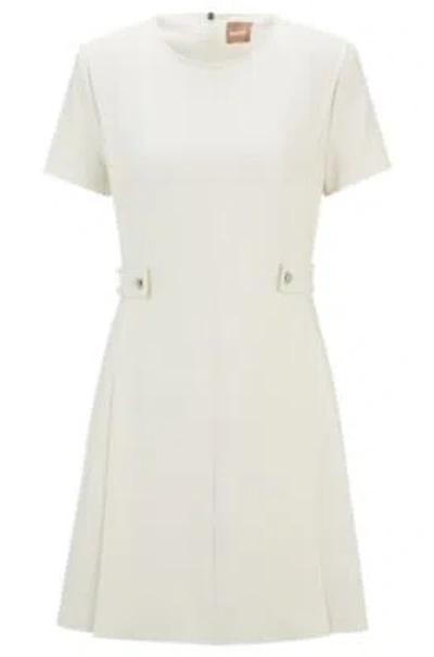 Hugo Boss Regular-fit Dress In Stretch Fabric With Hardware Buttons In White