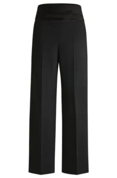 Hugo Boss Regular-fit Formal Trousers With Tonal Waistband In Black