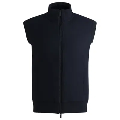 Hugo Boss Regular-fit Gilet With Brushed-flannel Front In Blue