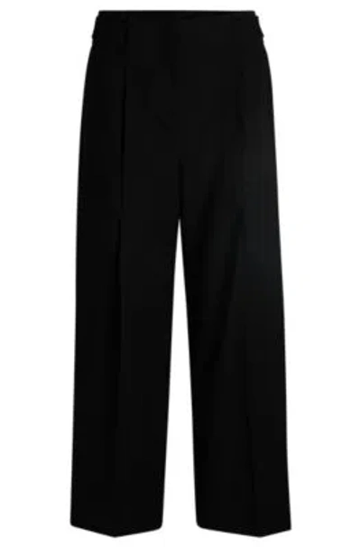 Hugo Boss Regular-fit High-waisted Trousers In Wool In Black