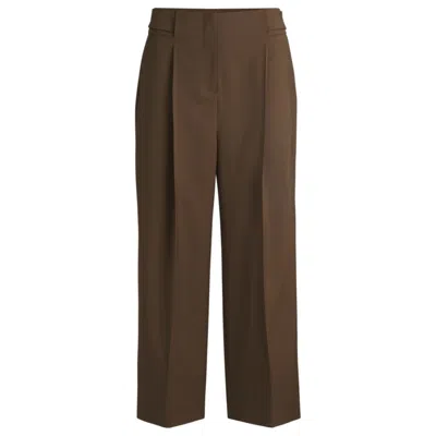 Hugo Boss Regular-fit High-waisted Trousers In Wool In Brown
