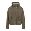 Hugo Boss Regular-fit Hooded Jacket In Soft Suede In Green