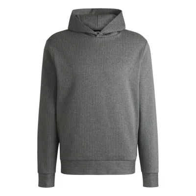Hugo Boss Regular-fit Hoodie In A Pinstripe Cotton In Grey