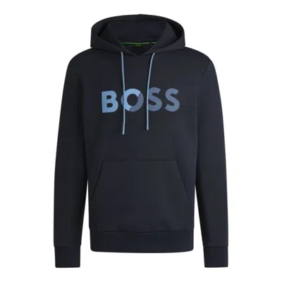 Hugo Boss Regular-fit Hoodie With Logo Print In Blue