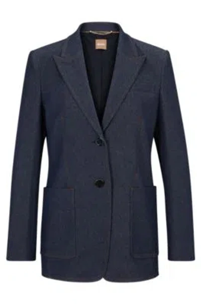 Hugo Boss Regular-fit Jacket In A Denim-look Cotton Blend In Dark Blue