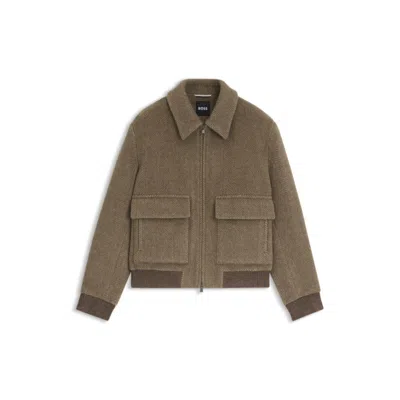 Hugo Boss Regular-fit Jacket In A Herringbone-patterned Alpaca Blend In Brown