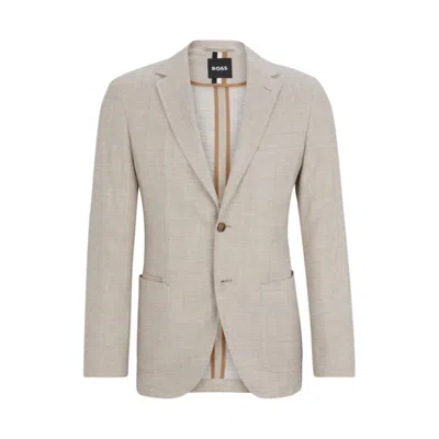 Hugo Boss Regular-fit Jacket In A Herringbone Stretch-cotton Blend In Neutrals