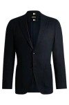 Hugo Boss Regular-fit Jacket In A Herringbone Stretch-cotton Blend In Dark Blue