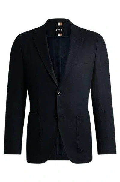 Hugo Boss Regular-fit Jacket In A Herringbone Stretch-cotton Blend In Dark Blue