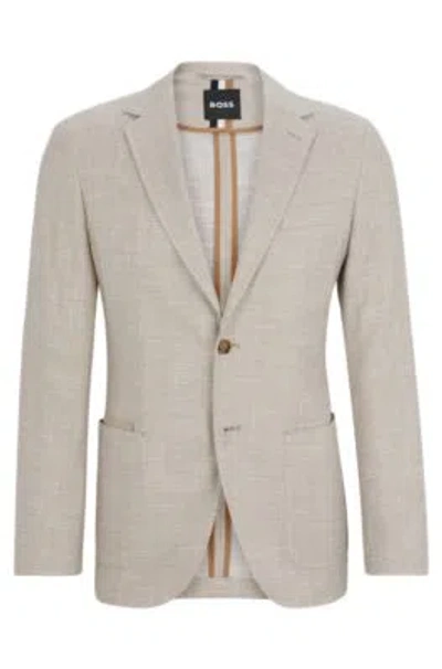 Hugo Boss Regular-fit Jacket In A Herringbone Stretch-cotton Blend In Light Beige