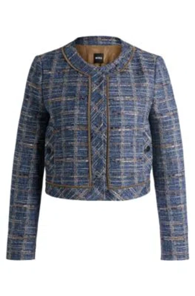 Hugo Boss Regular-fit Jacket In Check Tweed In Patterned