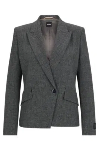 Hugo Boss Regular-fit Jacket In Checked Fabric With Peak Lapels In Patterned