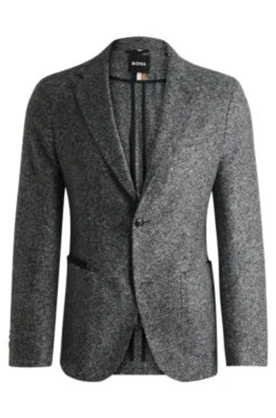 Hugo Boss Regular-fit Jacket In Herringbone Jersey In Silver