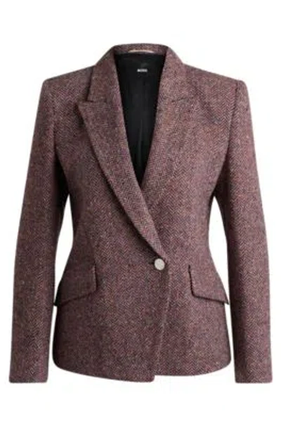 Hugo Boss Regular-fit Jacket In Herringbone Tweed Blended With Silk In Patterned