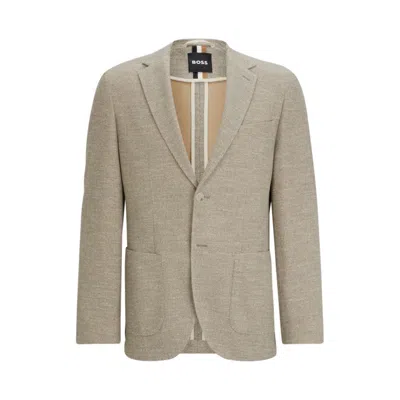 Hugo Boss Regular-fit Jacket In Micro-patterned Stretch Jersey In Light Beige