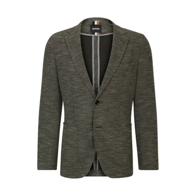 Hugo Boss Regular-fit Jacket In Micro-patterned Stretch Jersey In Dark Green