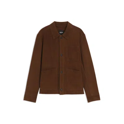 Hugo Boss Regular-fit Jacket In Nappalan Suede In Brown