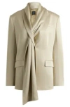 Hugo Boss Regular-fit Jacket In Shiny Fabric With Shawl Detail In Light Beige