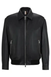 Hugo Boss Regular-fit Jacket In Soft Leather With Stand Collar In Black
