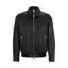 Hugo Boss Regular-fit Jacket In Soft Leather With Stand Collar In Black