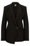 Hugo Boss Regular-fit Jacket In Stretch Fabric With Asymmetric Front In Black