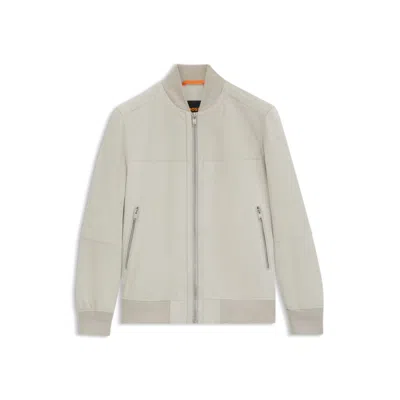 Hugo Boss Regular-fit Jacket In Suede In Gray