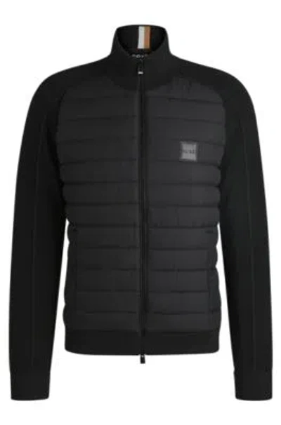 Hugo Boss Regular-fit Jacket In Wool With Padded Front In Black