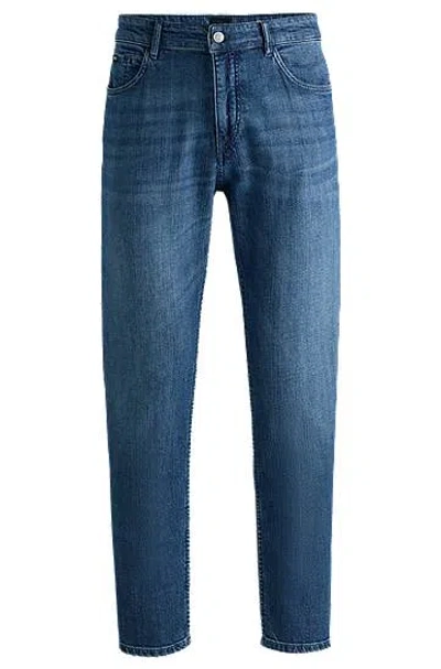 Hugo Boss Regular-fit Jeans In Blue Mechanical-stretch Denim In Navy
