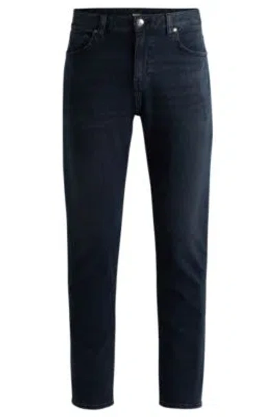 Hugo Boss Regular-fit Jeans In Coal-navy Italian Denim In Dark Blue