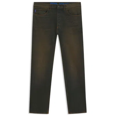 Hugo Boss Regular-fit Jeans In Green-cast Rigid Denim In Neutral