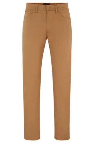 Hugo Boss Regular-fit Jeans In Satin Stretch Denim In Beige