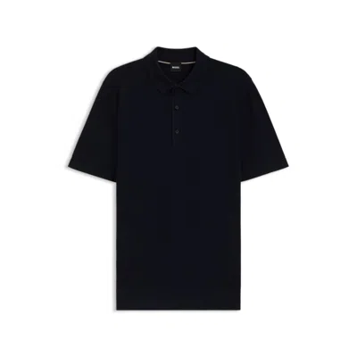 Hugo Boss Regular-fit Knit Polo Blended With Cotton In Blue