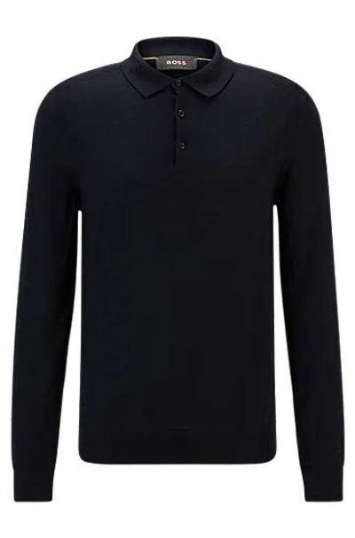 Hugo Boss Regular-fit Knit Polo In Wool, Silk And Cashmere In Black