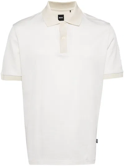 Hugo Boss Regular-fit Knit Polo Shirt In Neutrals