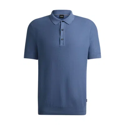 Hugo Boss Regular-fit Knit Polo With Mixed Structures In Blue