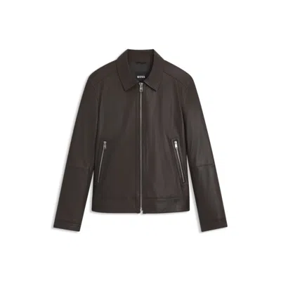 Hugo Boss Regular-fit Leather Jacket With Zip Closure In Black