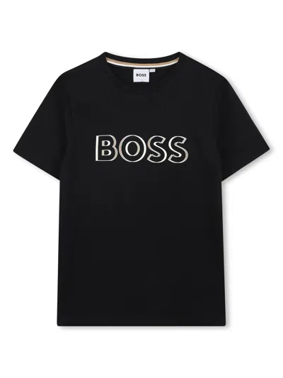 Hugo Boss Regular Fit Logo Print T-shirt For Boys In Black