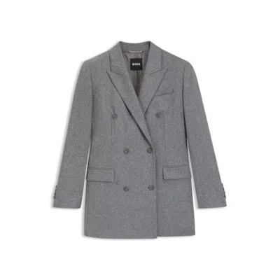 Hugo Boss Regular-fit Long-length Blazer In Soft Flannel In Gray