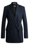 Hugo Boss Regular-fit Long-length Jacket In Denim-effect Twill In Blue